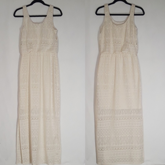 LONDON TIMES Cream Crochet Lace Maxi Sleeveless Dress 6 (Small) - Picture 2 of 7